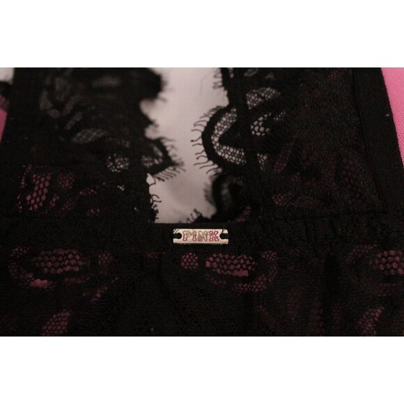 Pink By Victoria Secret Lace Bralette Halter Padded Push Up Bra Size Medium - Picture 7 of 11